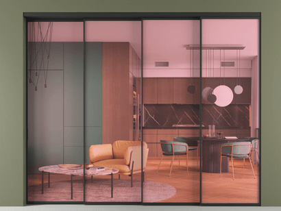 Алюминевая перегородка АЛПР 040.01_ЧРН_ПРОЗ РОЗ_new. Цвет Алюминий Черный. Материал Алюминий. Коллекция Перегородка Formato внутри проёма телескопик синхро 3. Картинка.