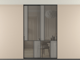 Алюминевая перегородка vntp2_3 ЧЕР. Цвет Алюминий Черный. Материал Алюминий. Коллекция Перегородка Мозаик внутри проёма скрытое крепление в потолок 2 створки. Картинка.