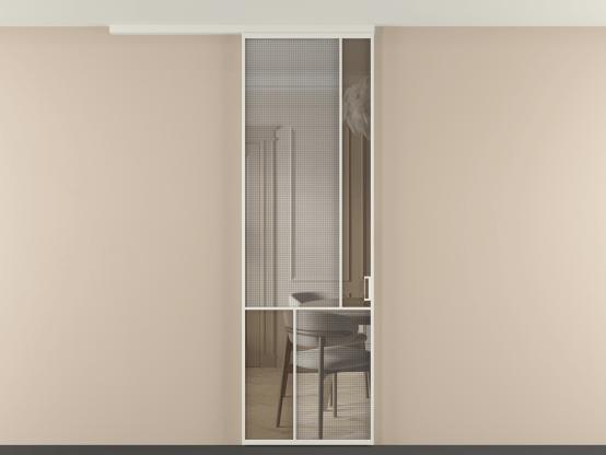 Алюминевая перегородка vdp1_1 БЕЛ. Цвет Алюминий Белый. Материал Алюминий. Коллекция Перегородка Mosaic вдоль стены на потолок 1 створка. Картинка.