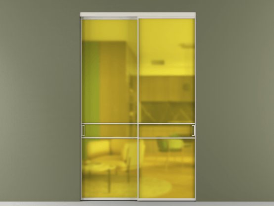 Алюминевая перегородка АЛПР 040.02_АОС_САТ ЖЕЛ_new. Цвет Алюминий облачно-серый. Материал Алюминий в эмали. Коллекция Перегородка Formato внутри проёма 2 створки. Картинка.