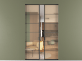 Алюминевая перегородка АЛПР 040.04 ЧРН САТ ОРАНЖ. Цвет Алюминий Черный. Материал Алюминий. Коллекция Перегородка Formato скрытый пенал 2 створки. Картинка.