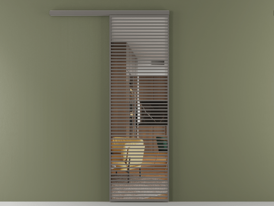 Алюминевая перегородка АЛПР 040.07_АКЛС_Crystalvision_new. Цвет Алюминий классический серый. Материал Алюминий в эмали. Коллекция Перегородка Формато вдоль стены 1 створка. Картинка.