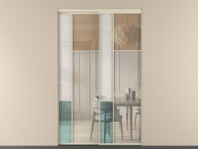 Алюминевая перегородка vnt2_5 Алюминий бежево-серый Четыре стекла. Цвет Алюминий бежево-серый. Материал Алюминий в эмали. Коллекция Перегородка Mosaic внутри проёма 2 створки. Картинка.