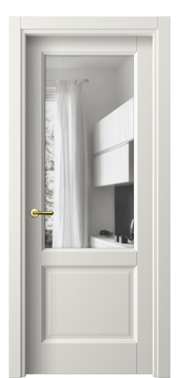 Дверь межкомнатная 1422 СТБЛ Прозрачное стекло. Цвет Софт-тач белоснежный. Материал Полипропилен. Коллекция Galant. Картинка.