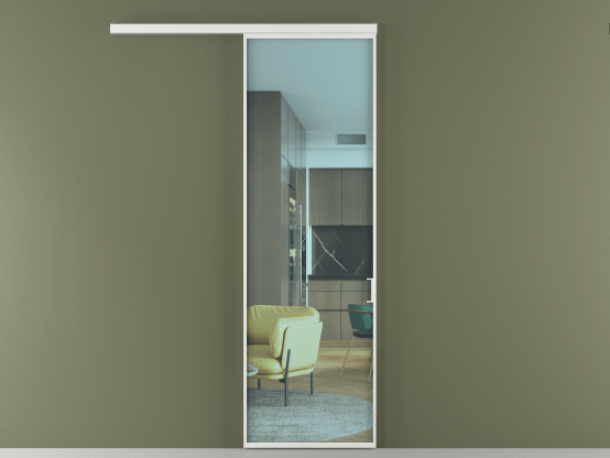 Алюминевая перегородка АЛПР 040.01_АБЛ_ПРОЗ ГОЛ_new. Цвет Алюминий белоснежный. Материал Алюминий в эмали. Коллекция Перегородка Formato вдоль стены 1 створка. Картинка.