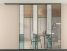 Перегородка Мозаик вдоль стены на потолок 3 створки с синхронным механизмом