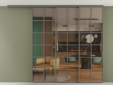 Перегородка Формато вдоль стены на потолок 3 створки с синхронным механизмом