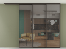 Перегородка Формато вдоль стены на потолок 3 створки с синхронным механизмом