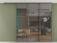 Перегородка Формато вдоль стены на потолок 3 створки с синхронным механизмом