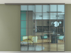 Перегородка Formato вдоль стены на потолок 3 створки с синхронным механизмом