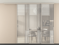 Перегородка Мозаик вдоль стены на потолок 3 створки с синхронным механизмом