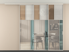 Перегородка Мозаик вдоль стены на потолок 3 створки с синхронным механизмом