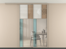 Перегородка Mosaic вдоль стены на потолок 2 створки с синхронным механизмом