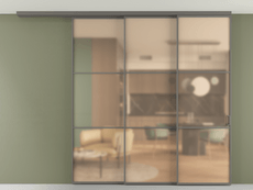 Перегородка Формато вдоль стены на потолок 3 створки с синхронным механизмом