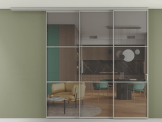 Перегородка Формато вдоль стены на потолок 3 створки с синхронным механизмом