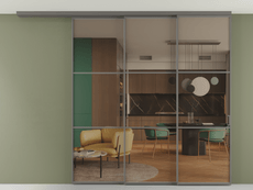 Перегородка Formato вдоль стены на потолок 3 створки с синхронным механизмом