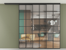 Перегородка Формато вдоль стены на потолок 3 створки с синхронным механизмом