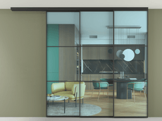 Перегородка Formato вдоль стены на потолок 3 створки с синхронным механизмом