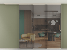 Перегородка Formato вдоль стены на потолок 3 створки с синхронным механизмом