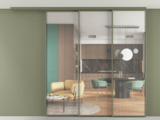 Перегородка Formato вдоль стены на потолок 3 створки с синхронным механизмом