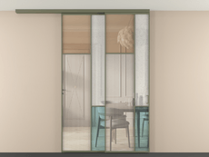 Перегородка Мозаик вдоль стены на потолок 2 створки с синхронным механизмом