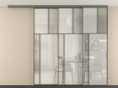 Перегородка Мозаик вдоль стены на потолок 3 створки с синхронным механизмом