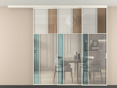 Перегородка Мозаик вдоль стены на потолок 3 створки с синхронным механизмом