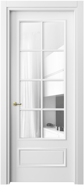 Дверь межкомнатная 8112 МБЛ Прозрачное стекло. Цвет Матовый белоснежный. Материал Гладкая эмаль. Коллекция Paris. Картинка.