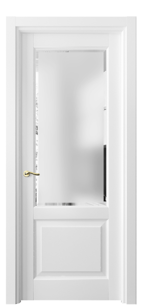 Дверь межкомнатная 0740 МБЛ Сатинированное стекло с фацетом. Цвет Матовый белоснежный. Материал Гладкая эмаль. Коллекция Лигнум. Картинка.